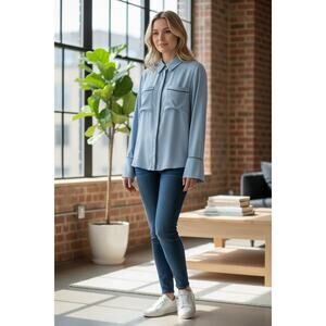 RAMY BROOK Top NEW Size XL Aliza Satin Light Blue $365 Long Sleeve